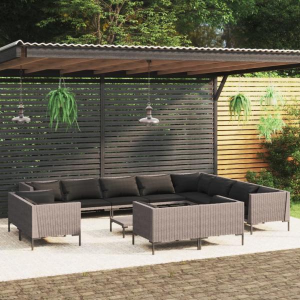 ARDEBO.de - 13-tlg. Garten-Lounge-Set mit Kissen Poly Rattan Dunkelgrau