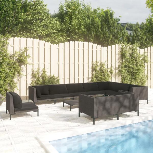 ARDEBO.de - 11-tlg. Garten-Lounge-Set mit Kissen Poly Rattan Dunkelgrau