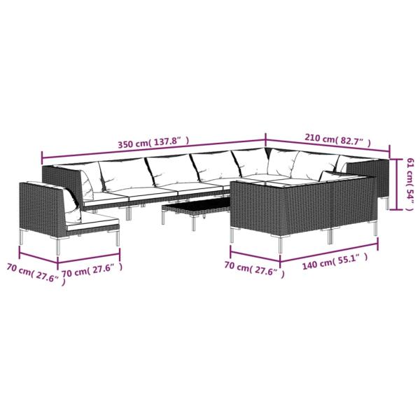 11-tlg. Garten-Lounge-Set mit Kissen Poly Rattan Dunkelgrau