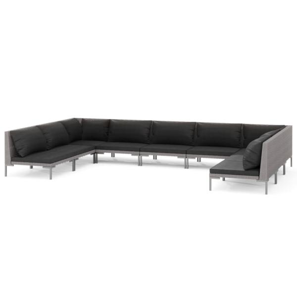 9-tlg. Garten-Lounge-Set mit Kissen Poly Rattan Dunkelgrau