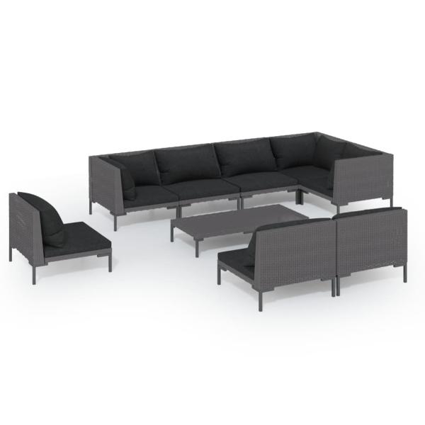 9-tlg. Garten-Lounge-Set mit Kissen Poly Rattan Dunkelgrau