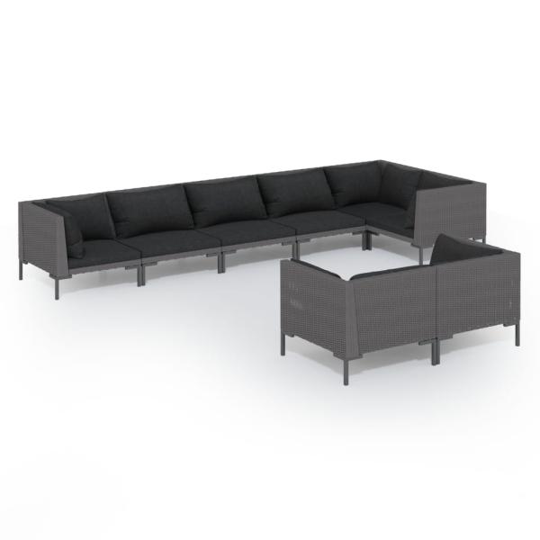 8-tlg. Garten-Lounge-Set mit Kissen Poly Rattan Dunkelgrau