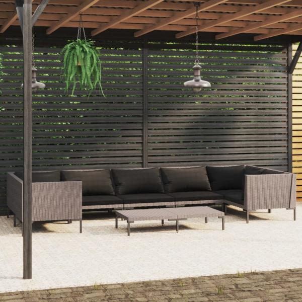 ARDEBO.de - 8-tlg. Garten-Lounge-Set mit Kissen Poly Rattan Dunkelgrau