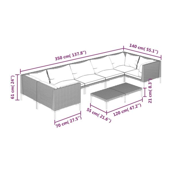 8-tlg. Garten-Lounge-Set mit Kissen Poly Rattan Dunkelgrau