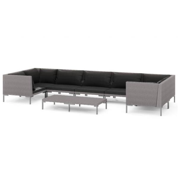 8-tlg. Garten-Lounge-Set mit Kissen Poly Rattan Dunkelgrau