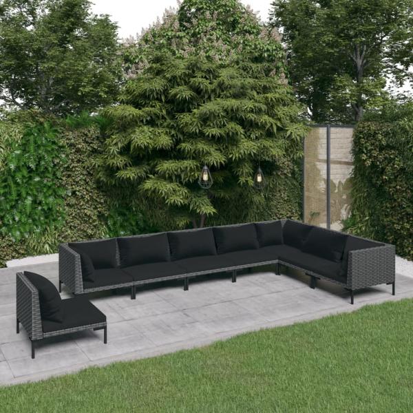 ARDEBO.de - 8-tlg. Garten-Lounge-Set mit Kissen Poly Rattan Dunkelgrau