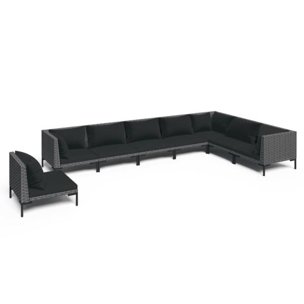 8-tlg. Garten-Lounge-Set mit Kissen Poly Rattan Dunkelgrau