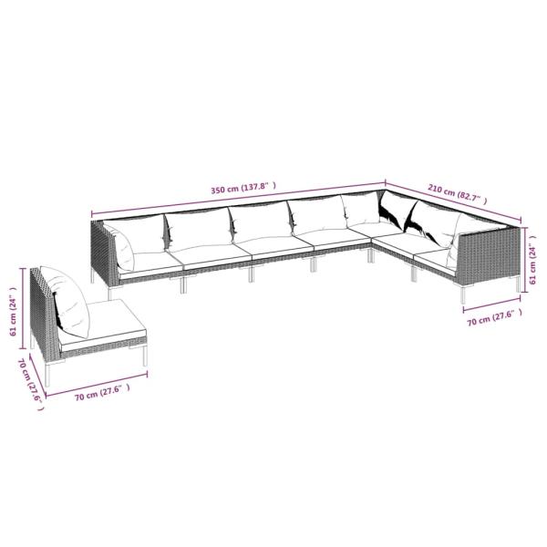 8-tlg. Garten-Lounge-Set mit Kissen Poly Rattan Dunkelgrau