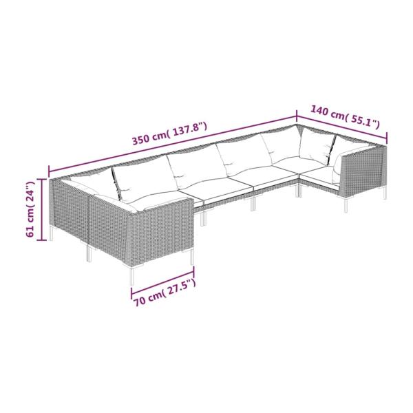 7-tlg. Garten-Lounge-Set mit Kissen Poly Rattan Dunkelgrau