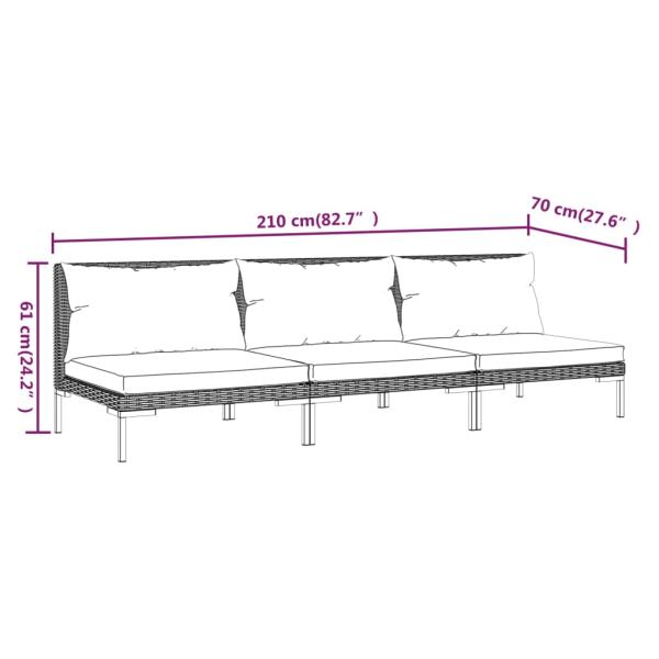 ARDEBO.de - Gartensofas 3 Stk. mit Kissen Halbrundes Poly Rattan