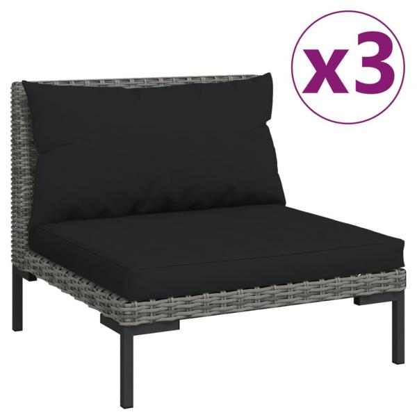 Gartensofas 3 Stk. mit Kissen Halbrundes Poly Rattan