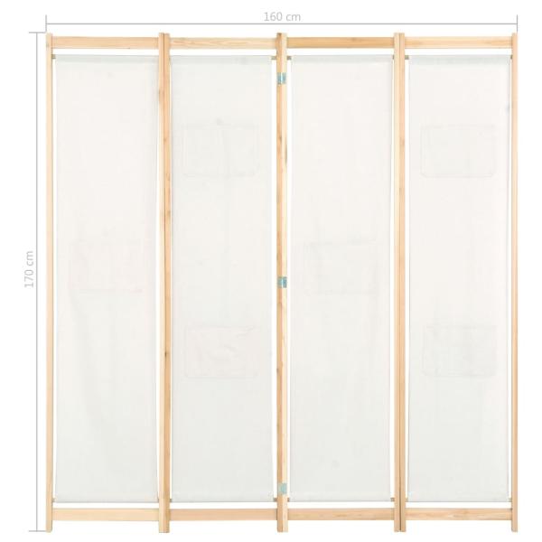 4-teiliger Raumteiler Cremeweiß 160 x 170 x 4 cm Stoff