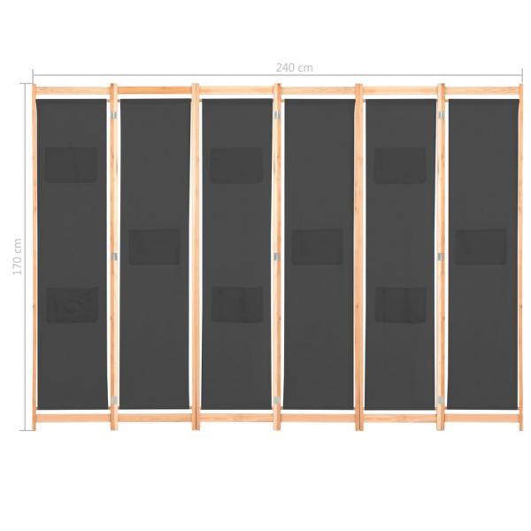 6-teiliger Raumteiler Grau 240 x 170 x 4 cm Stoff