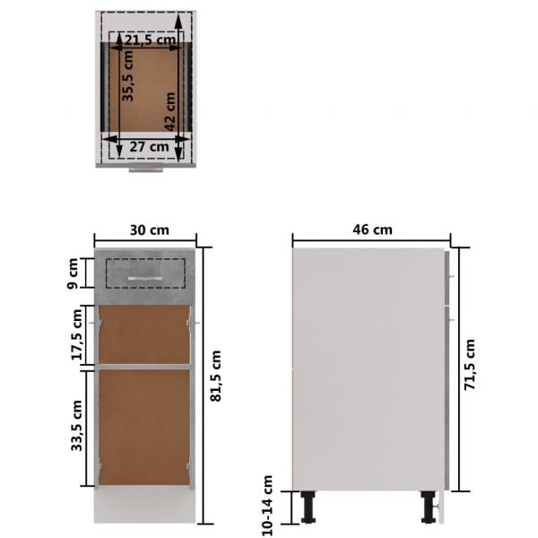 Schubunterschrank Betongrau 30x46x81,5 cm Holzwerkstoff