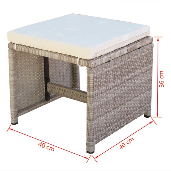 5-tlg. Garten-Essgruppe mit Auflagen Poly Rattan Beige