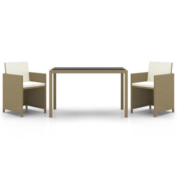 3-tlg. Garten-Essgruppe mit Kissen Poly Rattan Beige