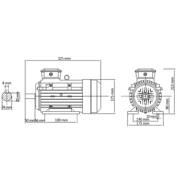 3-Phasen-Elektromotor Aluminium 1,5 kW 2 PS 2-Polig 2840 U/min