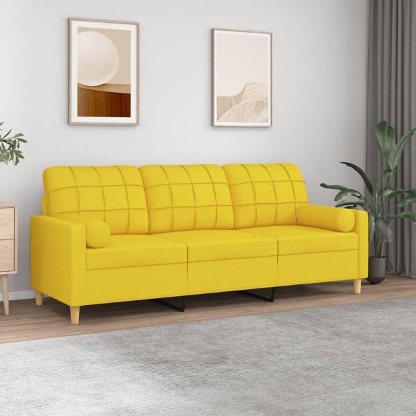 ARDEBO.de - 3-Sitzer-Sofa mit Zierkissen Hellgelb 180 cm Stoff