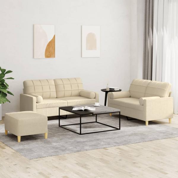 ARDEBO.de - 3-tlg. Sofagarnitur mit Kissen Creme Stoff