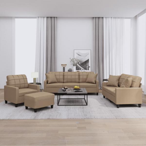 ARDEBO.de - 4-tlg. Sofagarnitur mit Kissen Cappuccino-Braun Kunstleder
