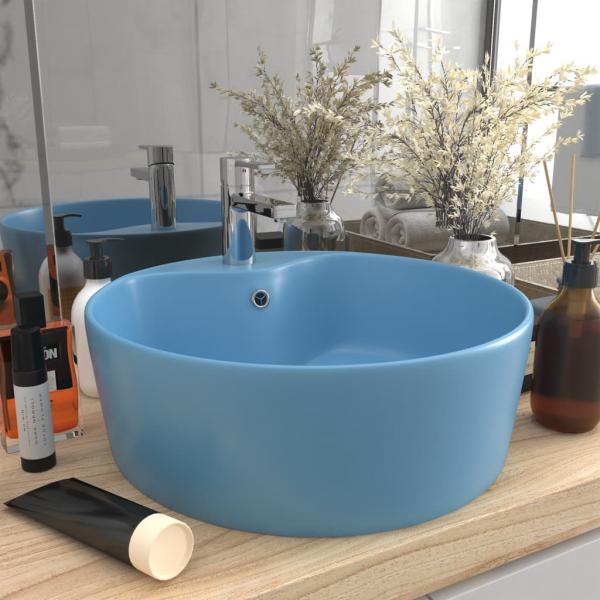 ARDEBO.de - Luxus-Waschbecken mit Überlauf Matt Hellblau 36x13 cm Keramik