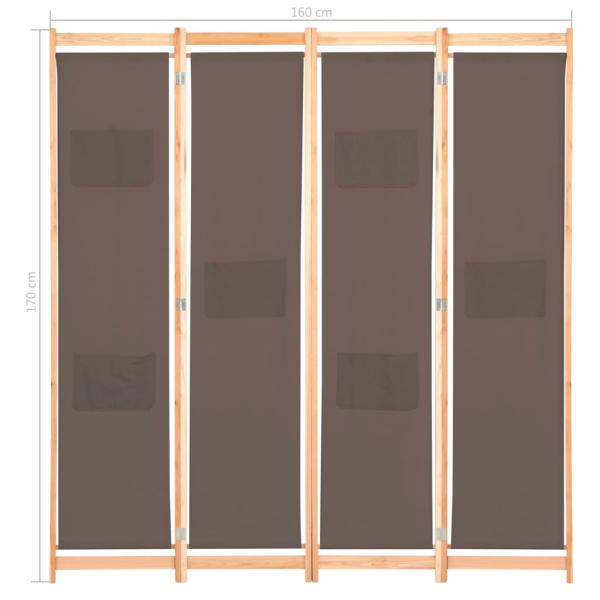 4-teiliger Raumteiler Braun 160 x 170 x 4 cm Stoff