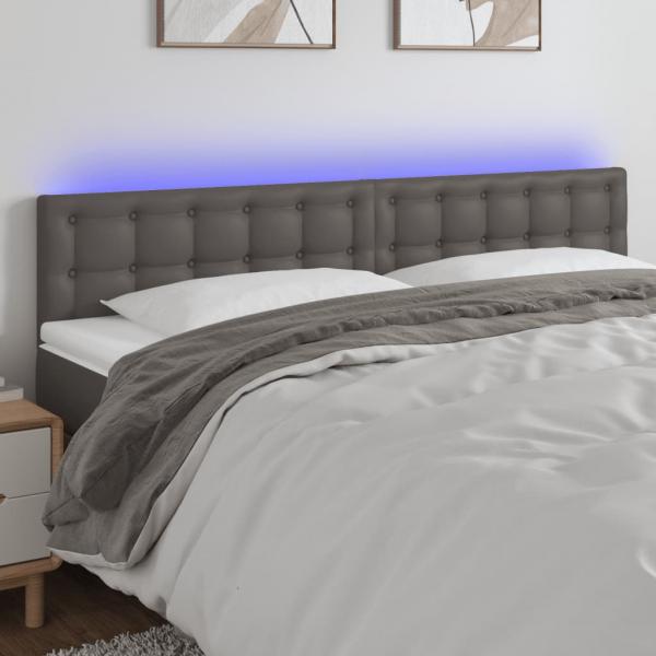 ARDEBO.de - LED Kopfteil Grau 200x5x78/88 cm Kunstleder