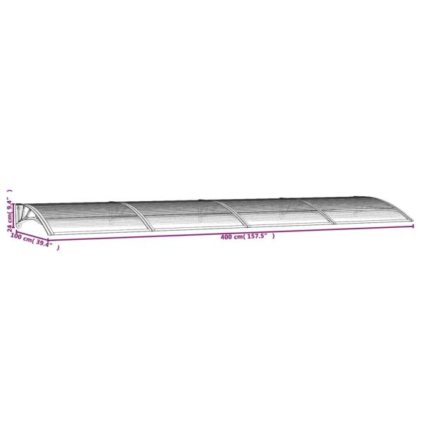 Türvordach Grau 400x100 cm Polycarbonat