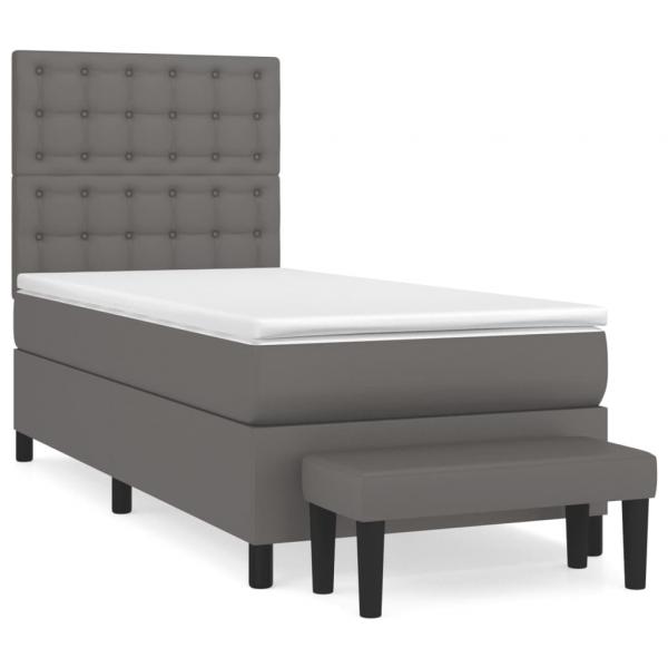 Boxspringbett mit Matratze Grau 100x200 cm Kunstleder