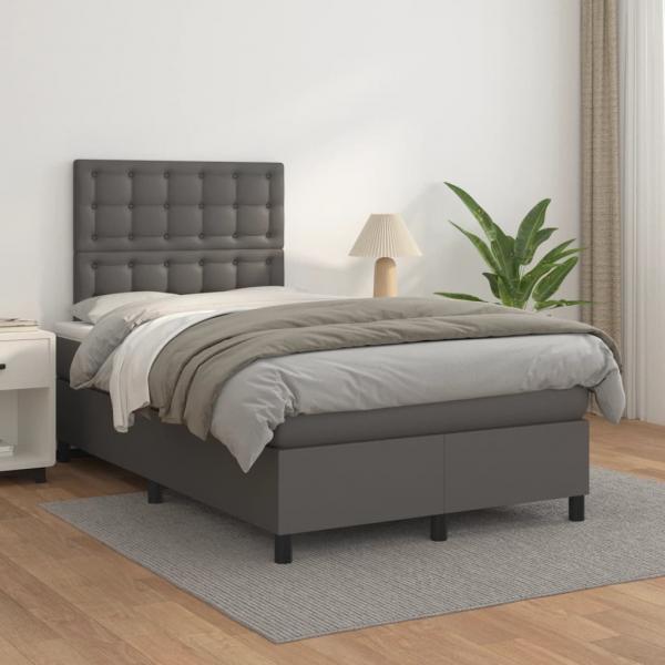 ARDEBO.de - Boxspringbett mit Matratze Grau 120x200 cm Kunstleder