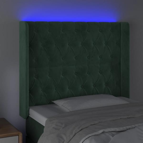 LED Kopfteil Dunkelgrün 103x16x118/128 cm Samt