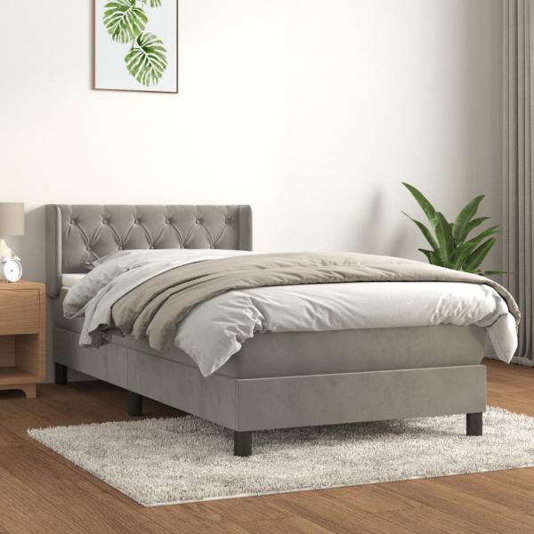 ARDEBO.de - Boxspringbett mit Matratze Hellgrau 80x200 cm Samt