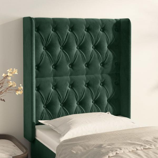 ARDEBO.de - Kopfteil mit Ohren Dunkelgrün 83x16x118/128 cm Samt