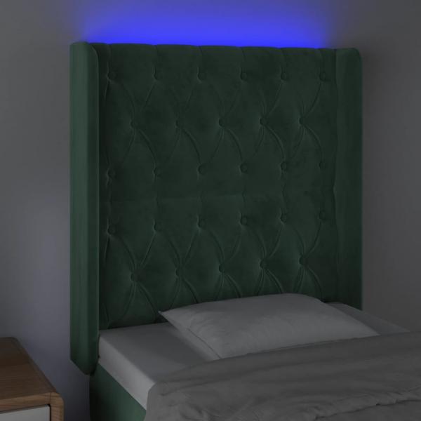 LED Kopfteil Dunkelgrün 83x16x118/128 cm Samt