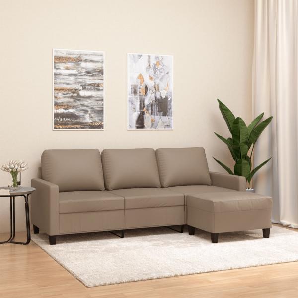 ARDEBO.de - 3-Sitzer-Sofa mit Hocker Cappuccino-Braun 180 cm Kunstleder
