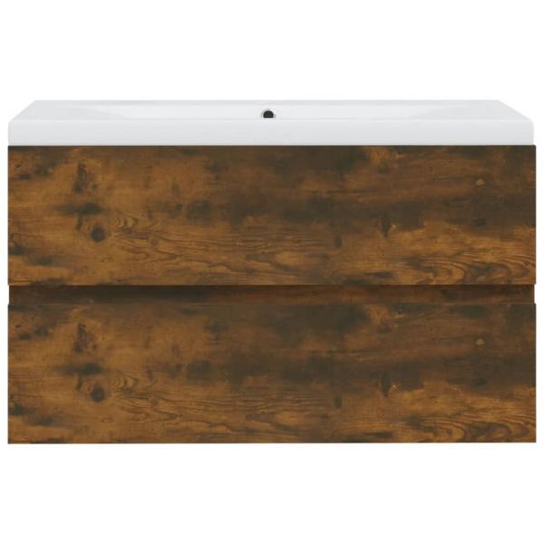 Waschbeckenschrank mit Einbaubecken Räuchereiche Holzwerkstoff