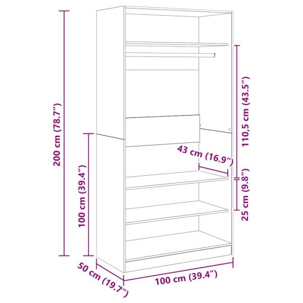 Kleiderschrank Betongrau 100x50x200 cm Holzwerkstoff