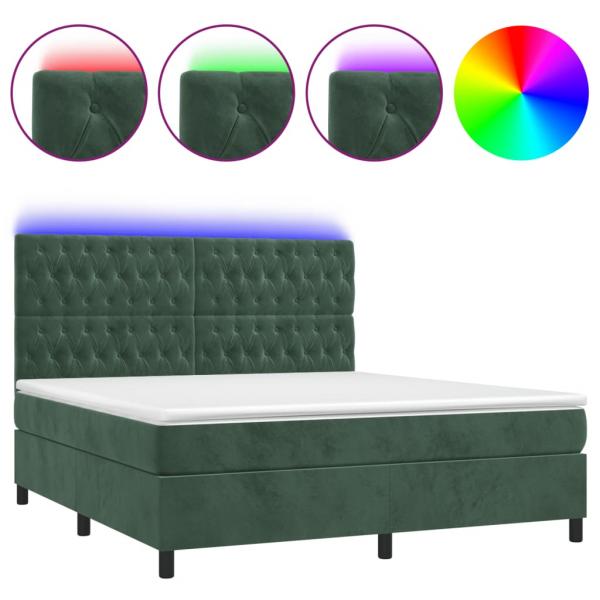 Boxspringbett mit Matratze & LED Dunkelgrün 180x200 cm Samt