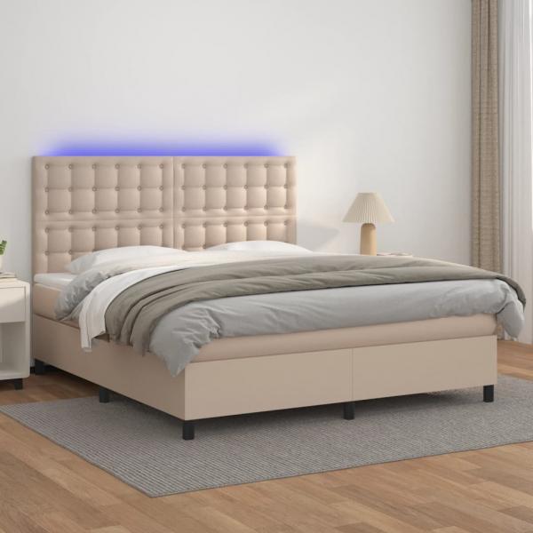 ARDEBO.de - Boxspringbett mit Matratze & LED Cappuccino-Braun 180x200cm