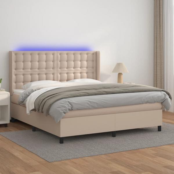 ARDEBO.de - Boxspringbett mit Matratze & LED Cappuccino-Braun 180x200cm