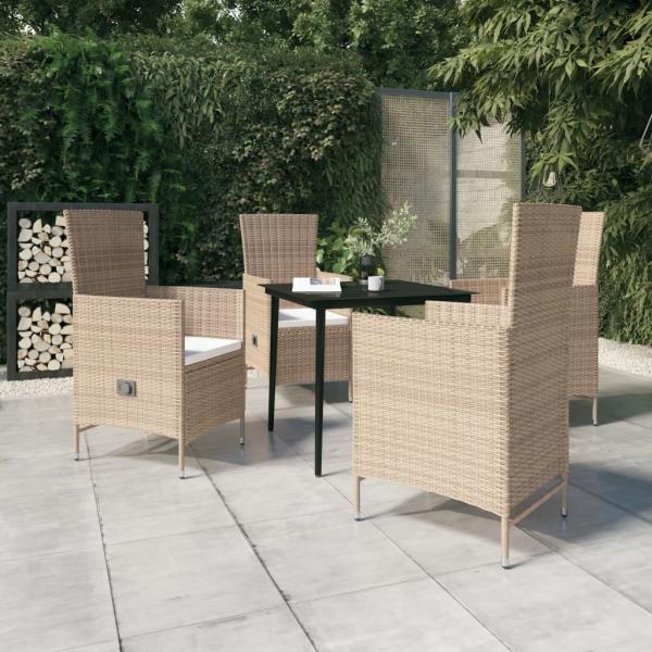 ARDEBO.de - 5-tlg. Garten-Essgruppe mit Kissen Beige