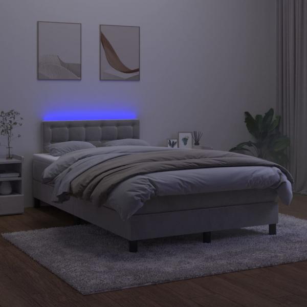 Boxspringbett mit Matratze & LED Hellgrau 120x200 cm Samt