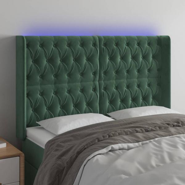 ARDEBO.de - LED Kopfteil Dunkelgrün 147x16x118/128 cm Samt
