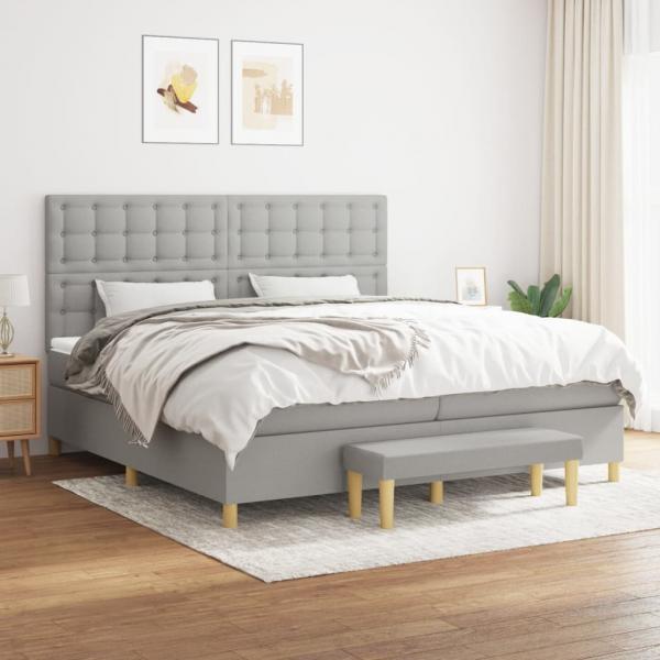 ARDEBO.de - Boxspringbett mit Matratze Hellgrau 200x200 cm Stoff