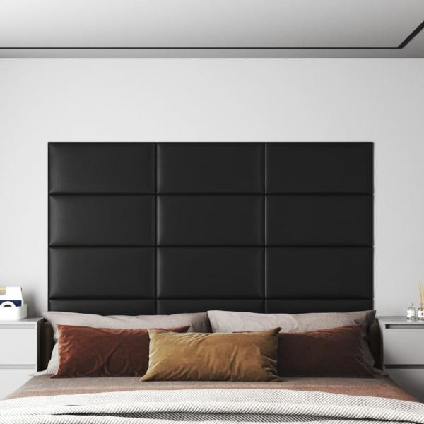 ARDEBO.de - Wandpaneele 12 Stk. Schwarz 60x30 cm Kunstleder 2,16 m