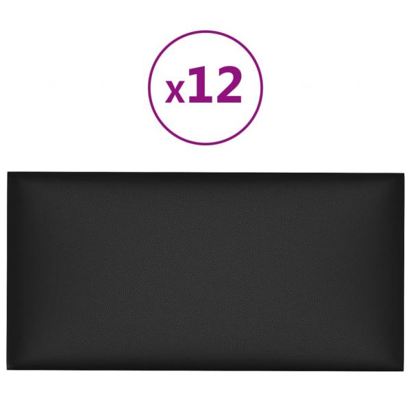 Wandpaneele 12 Stk. Schwarz 60x30 cm Kunstleder 2,16 m
