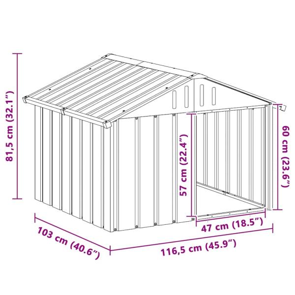 Hundehütte Grau 116,5x103x81,5 cm Verzinkter Stahl
