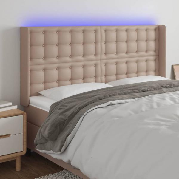 ARDEBO.de - LED Kopfteil Cappuccino-Braun 147x16x118/128cm Kunstleder