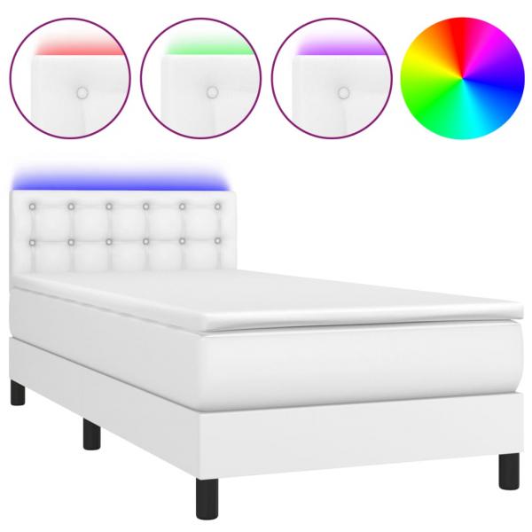 Boxspringbett mit Matratze & LED Weiß 90x200 cm Kunstleder