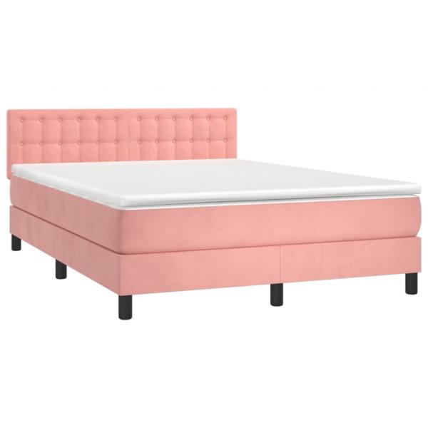 Boxspringbett mit Matratze & LED Rosa 140x190 cm Samt